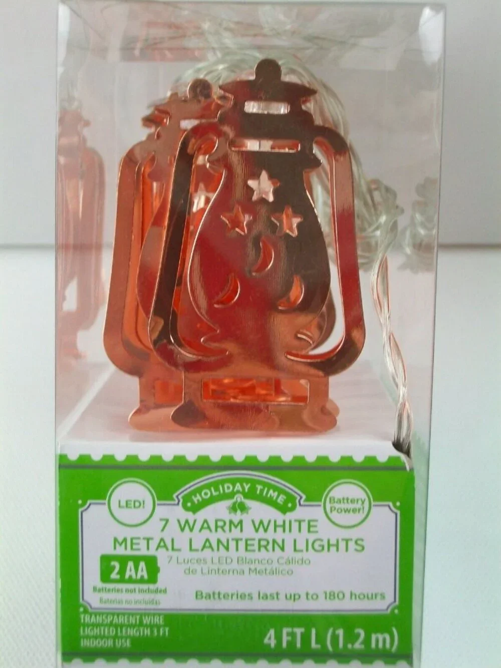 Holiday LED 7 Warm White Christmas Copper Metal Lantern Lights String Battery